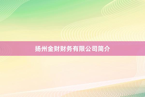 扬州金财财务有限公司简介